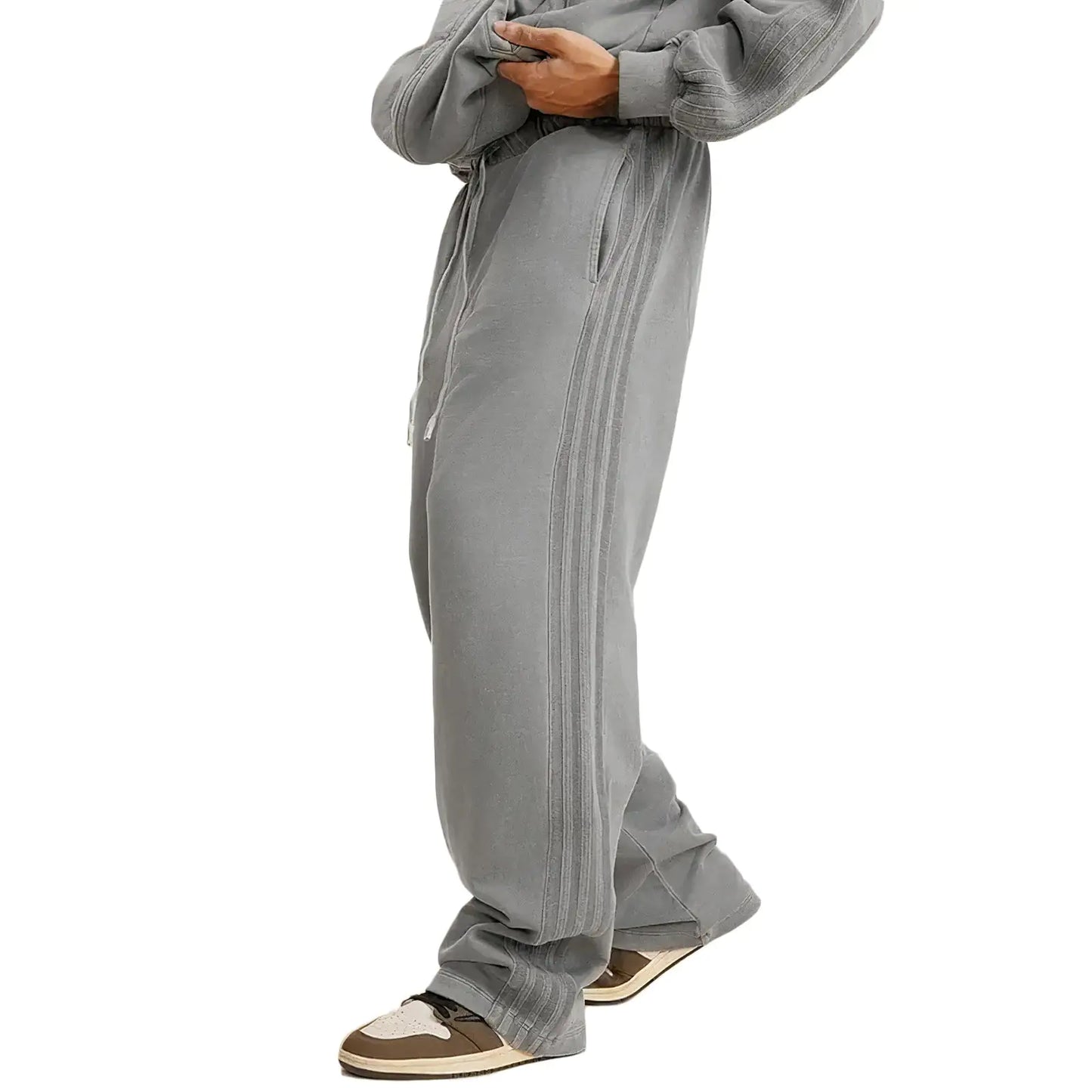 Gray Loose Fit Washed Sweatpants Side