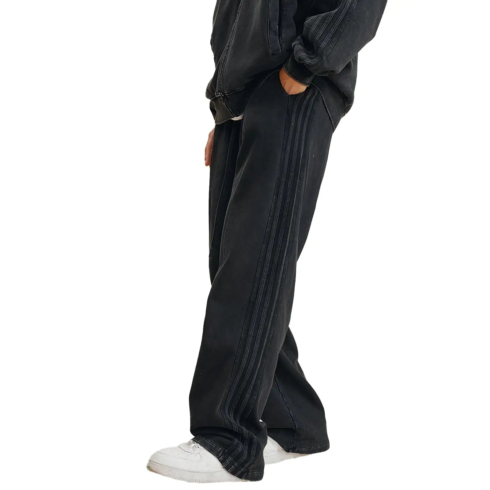 Black Loose Fit Washed Sweatpants Side