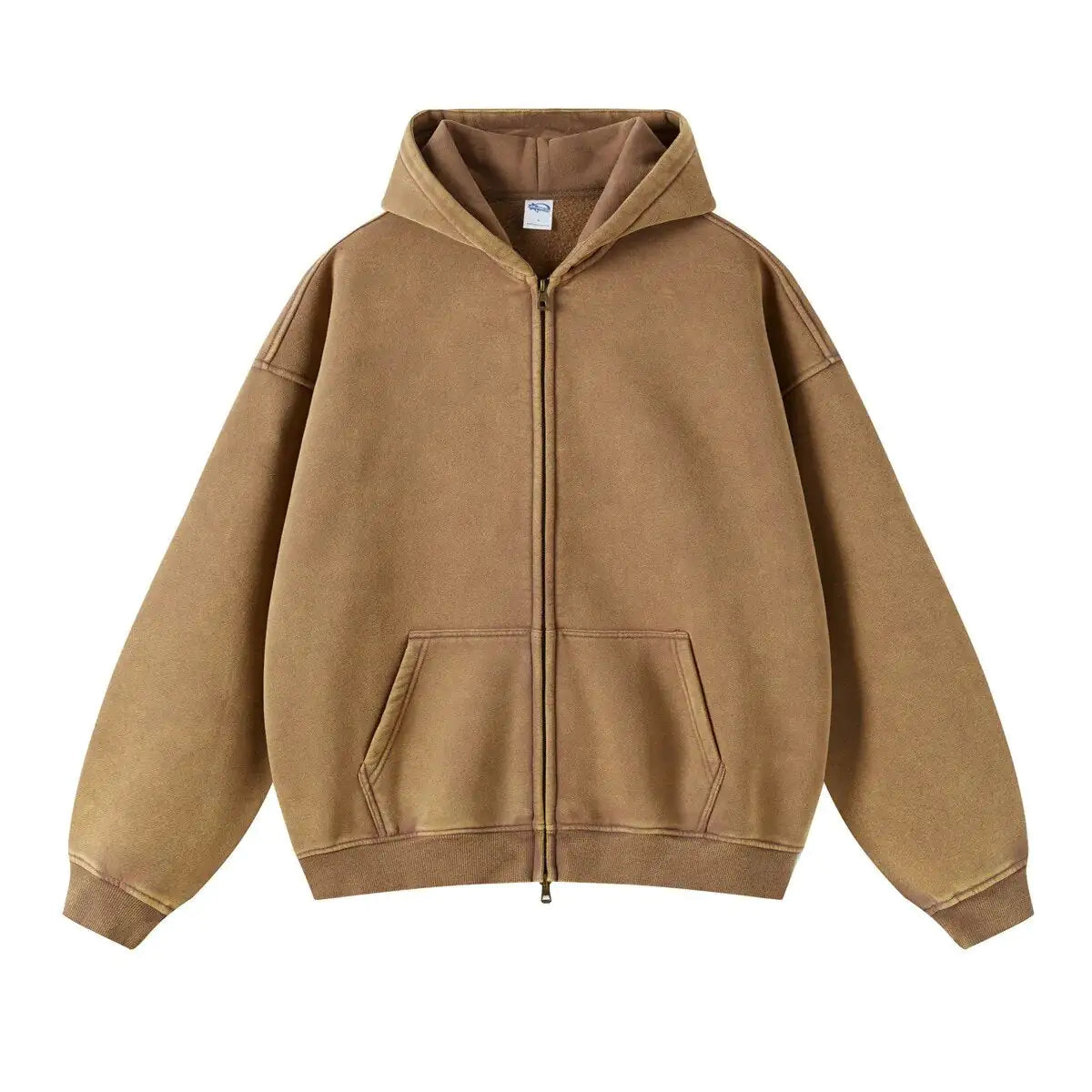 Sand Loose Fit Washed Zip Up Hoodie