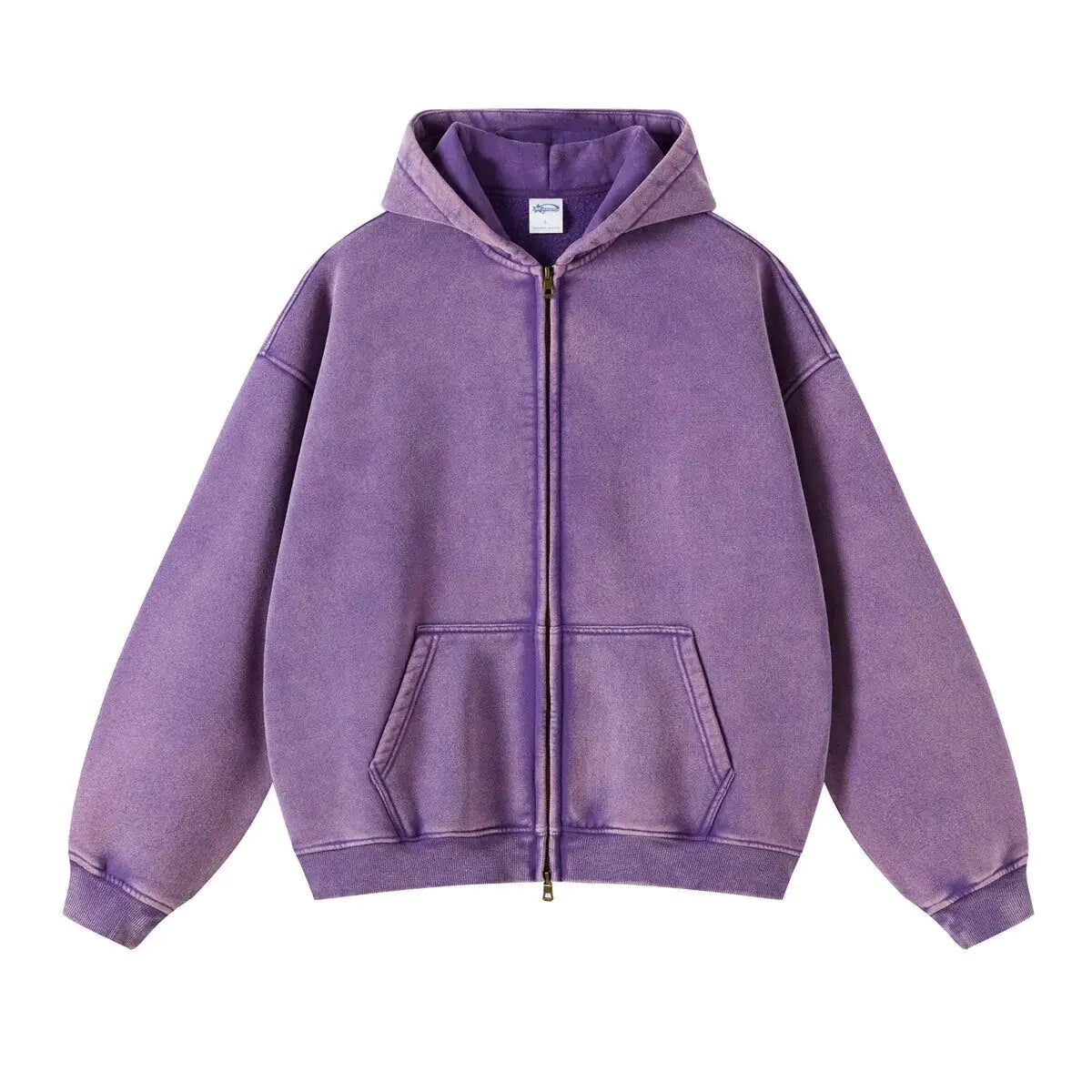 Purple Loose Fit Washed Zip Up Hoodie