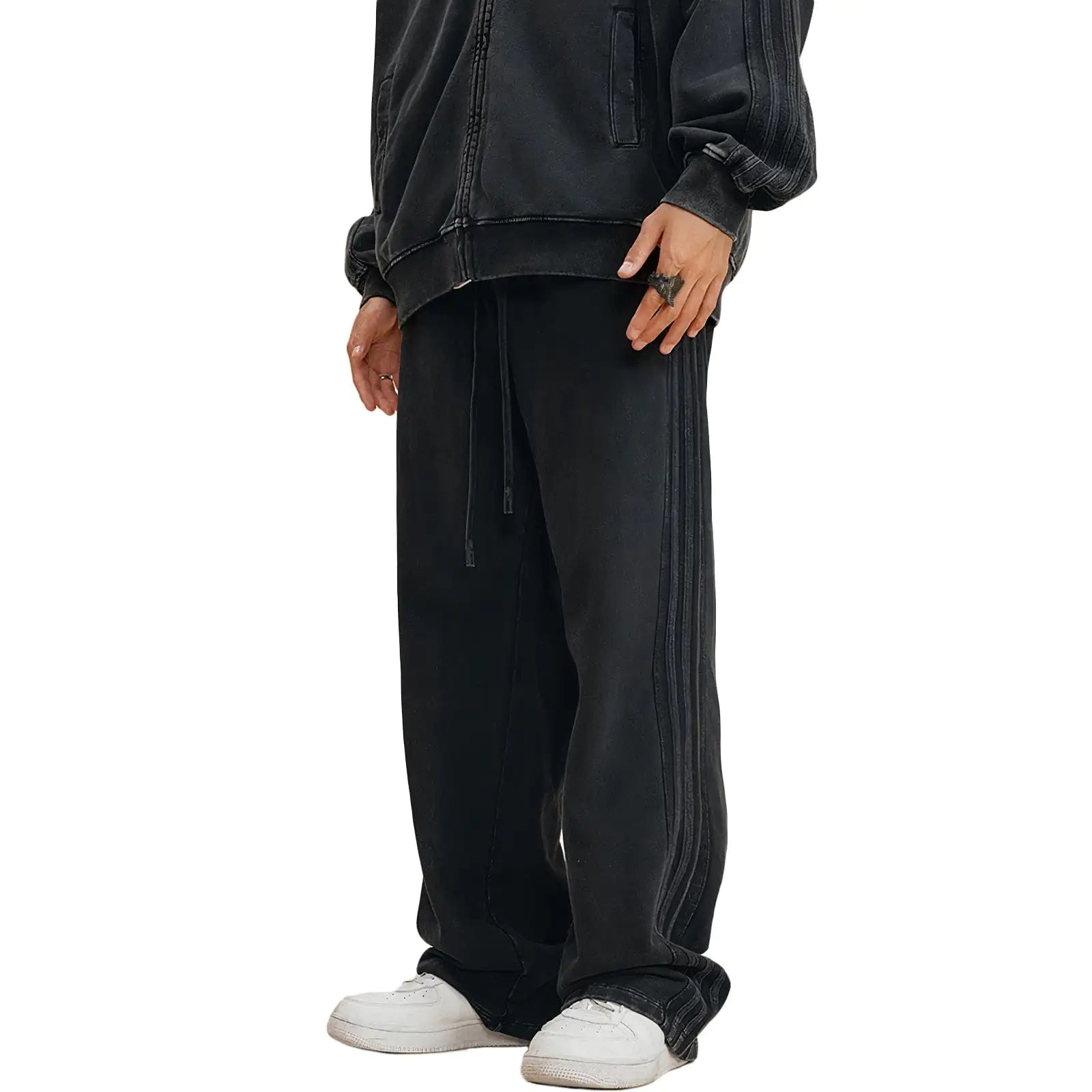 Black Loose Fit Washed Sweatpants Front