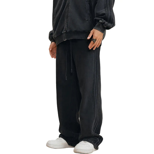 Black Loose Fit Washed Sweatpants Front